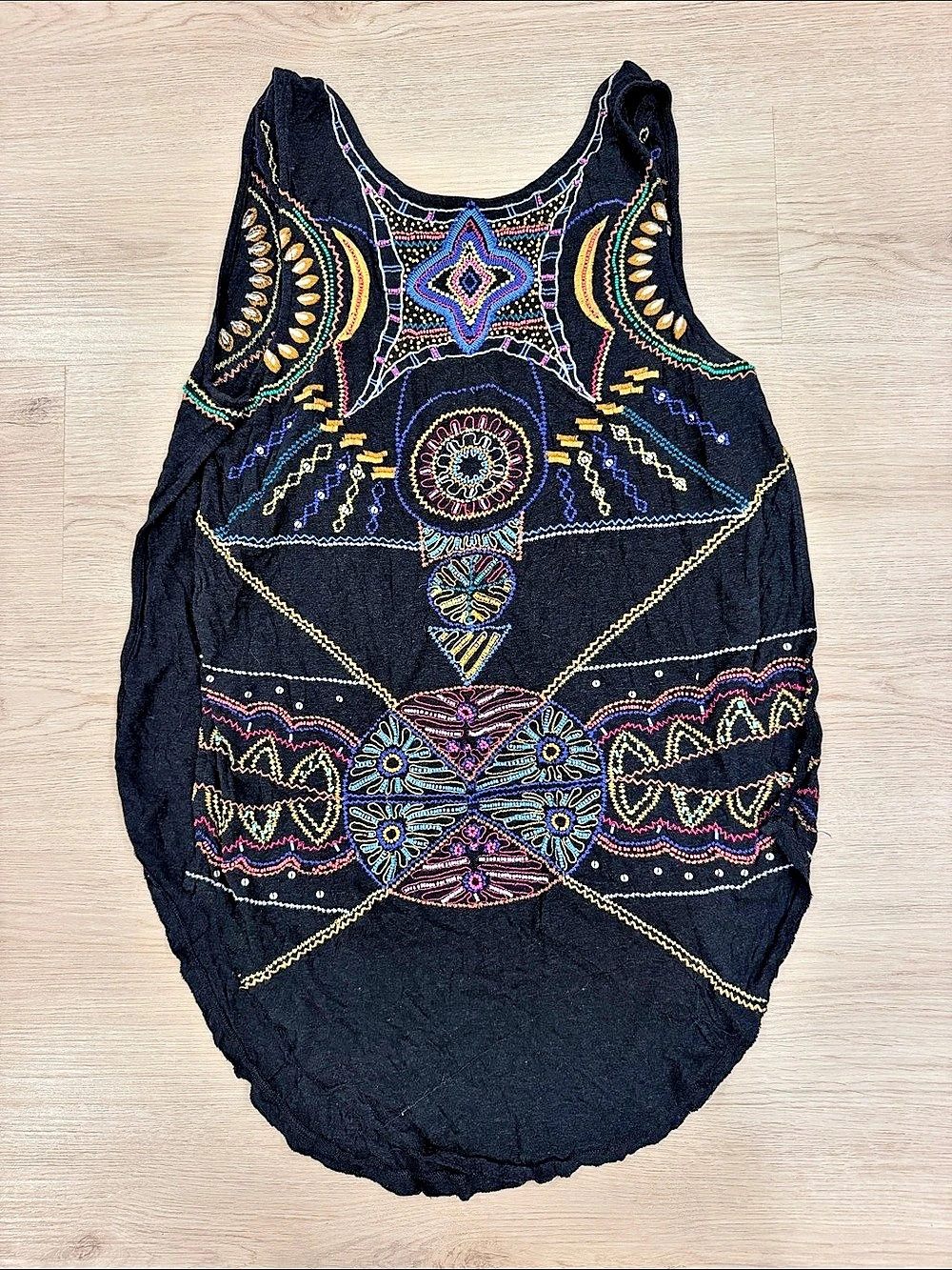 Free People Small Embroidered Geometric Tank Top in Black & Multicolor